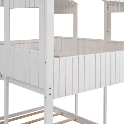 Bunk Bed With Roof, Window, Guardrail, Ladder