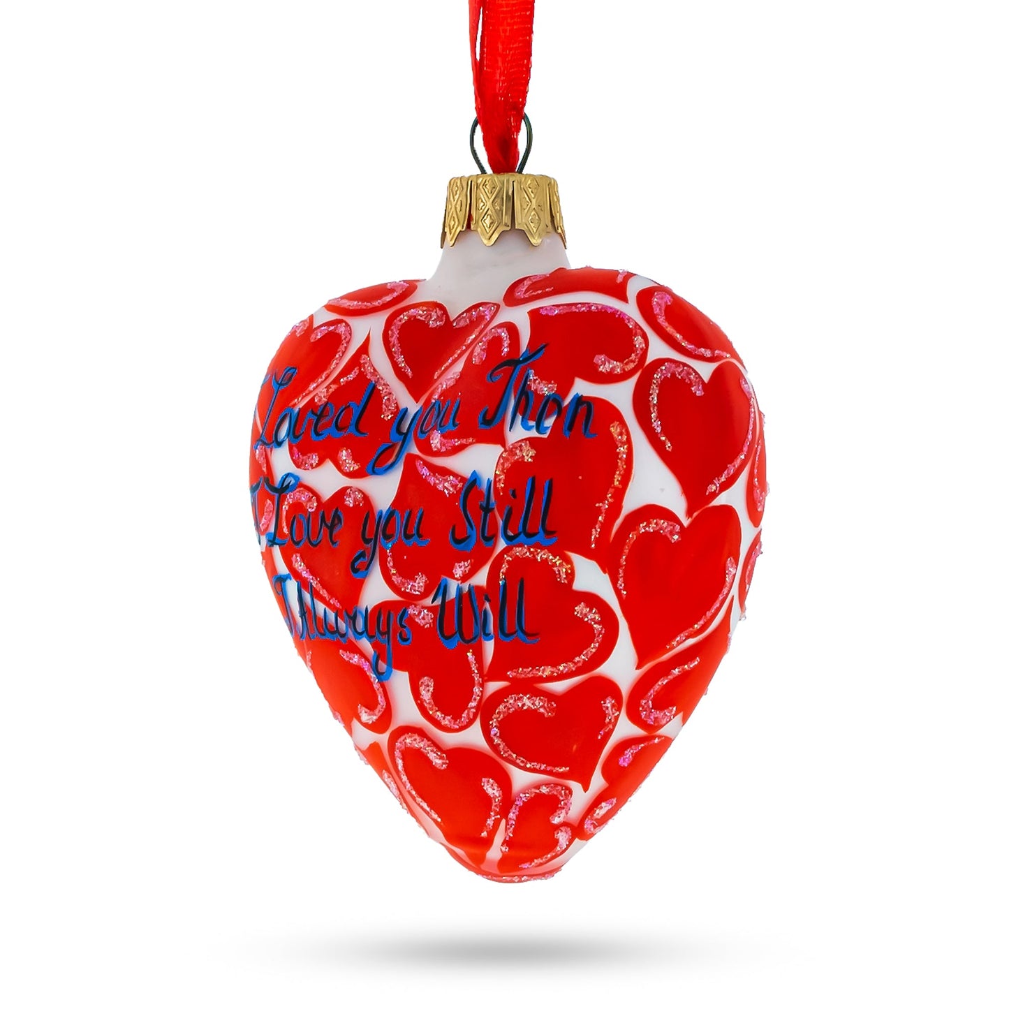 Glass Heart with I Love You Text Christmas Ornament