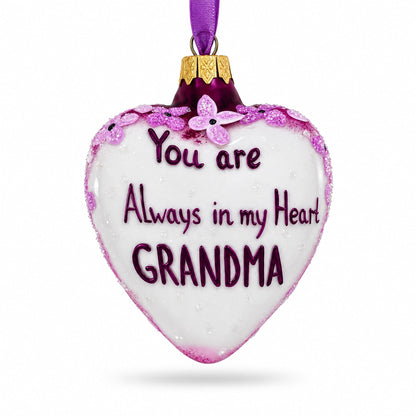 Grandma Always in My Heart Glass Heart Christmas Ornament