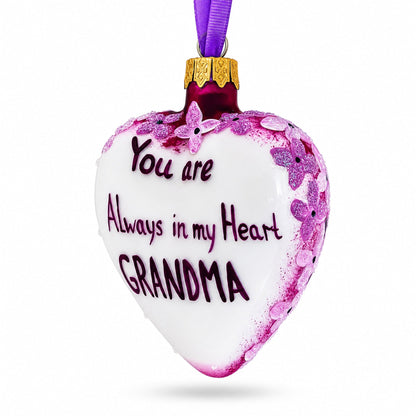 Grandma Always in My Heart Glass Heart Christmas Ornament
