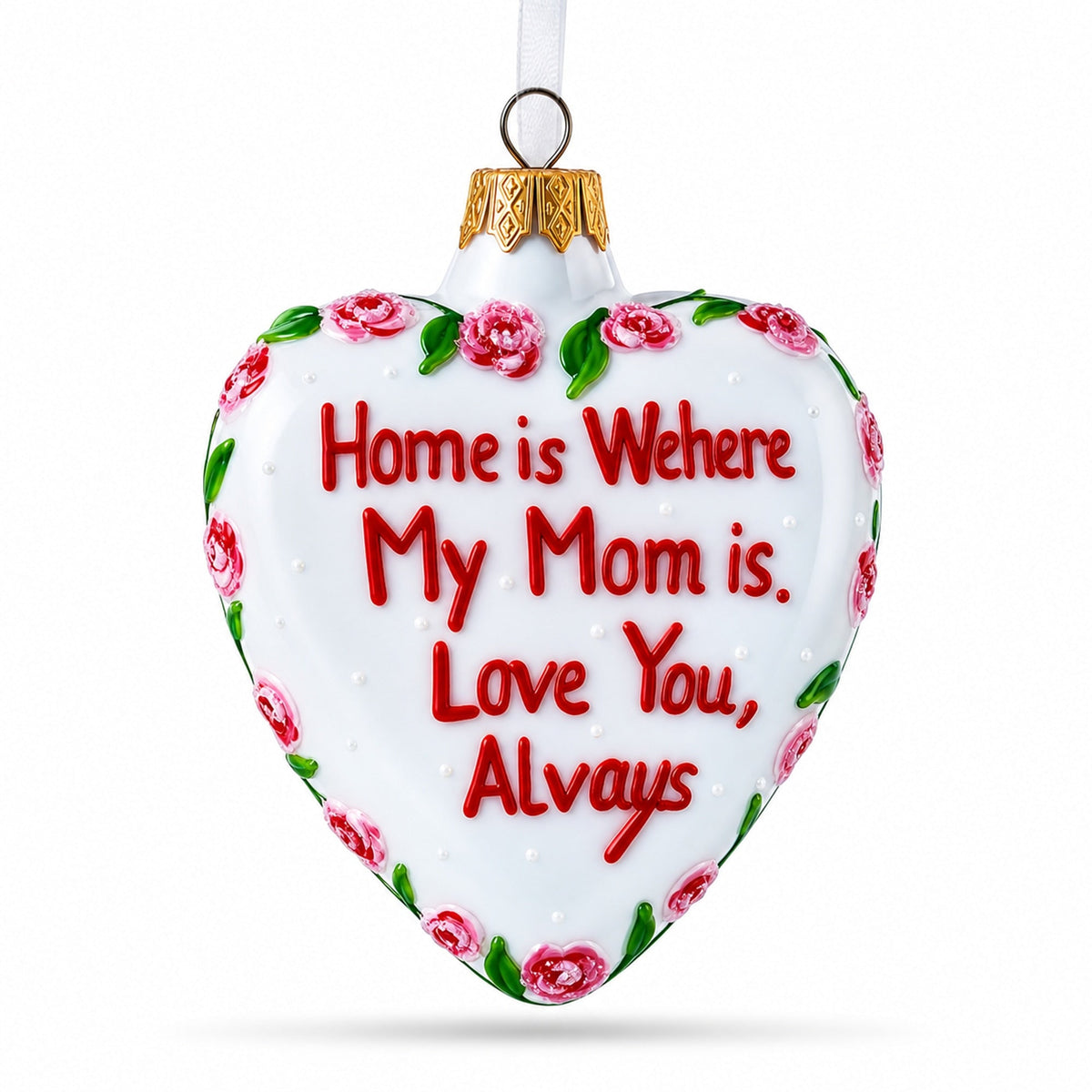 Mother's Day Red Heart Shape Glass Ornament