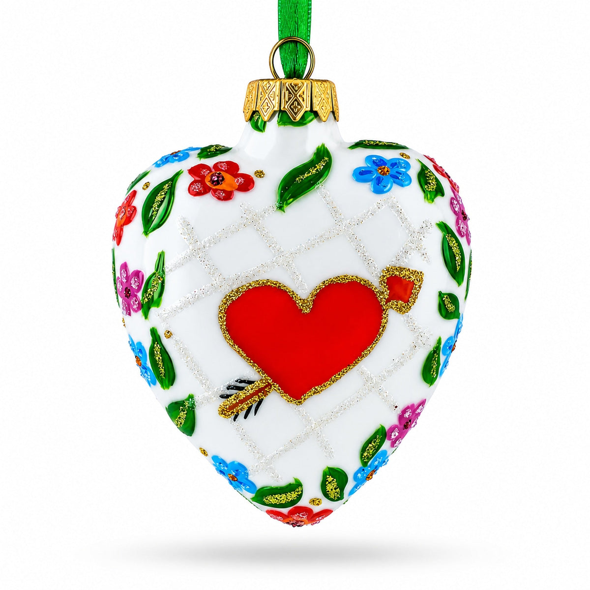 Arrow In Red Heart Valentine's Day Glass Ornament