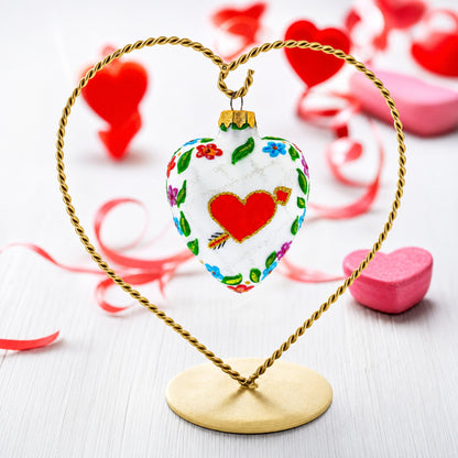 Arrow In Red Heart Valentine's Day Glass Ornament
