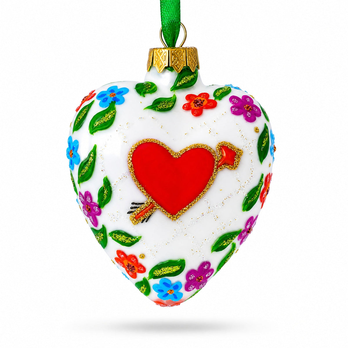 Arrow In Red Heart Valentine's Day Glass Ornament