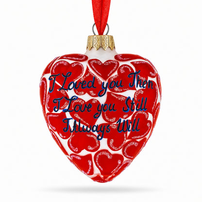 Glass Heart with I Love You Text Christmas Ornament