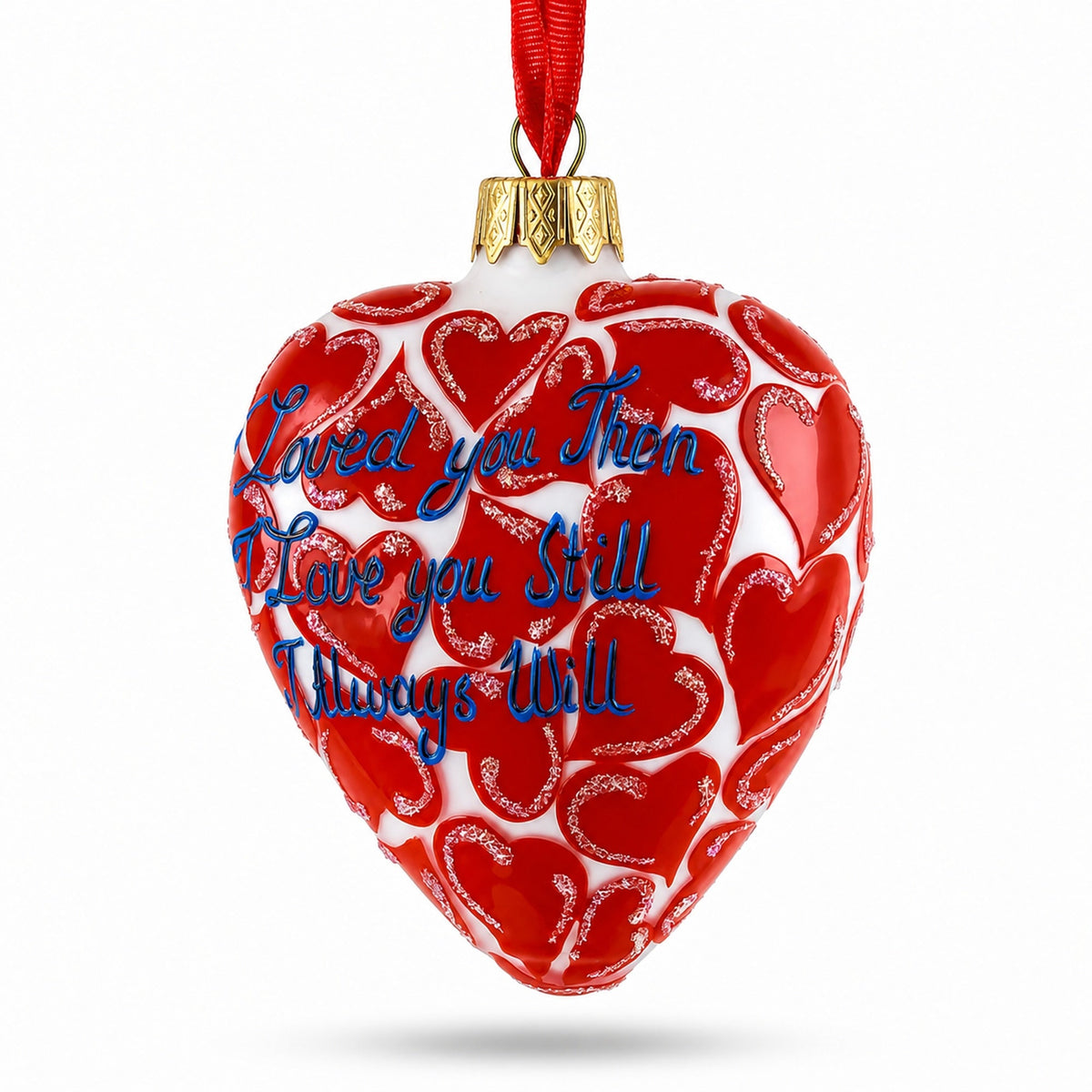 Glass Heart with I Love You Text Christmas Ornament