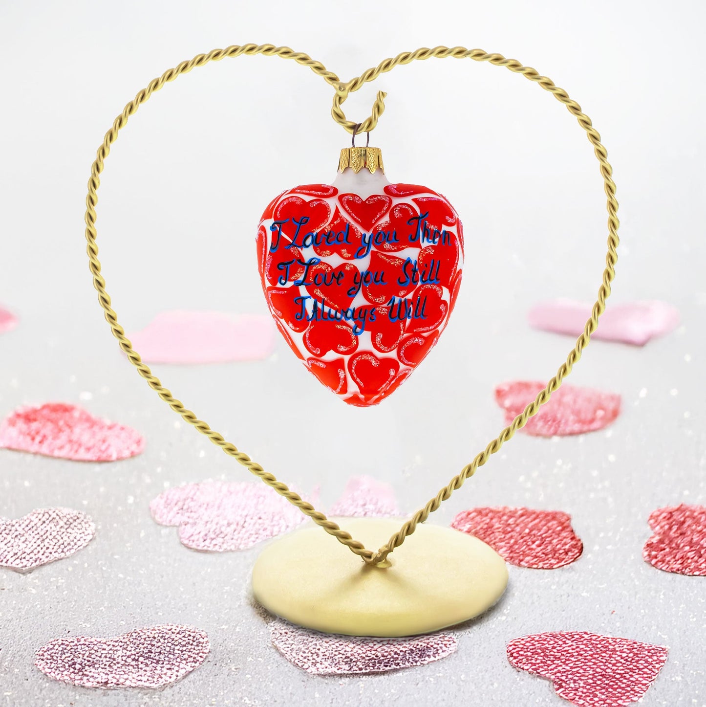 Glass Heart with I Love You Text Christmas Ornament