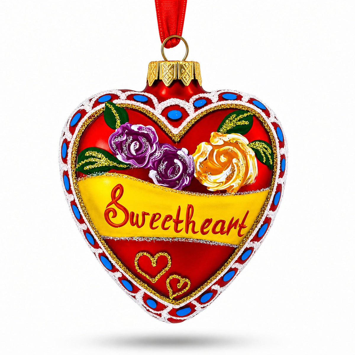 To My Sweetheart Glass Heart Christmas Ornament