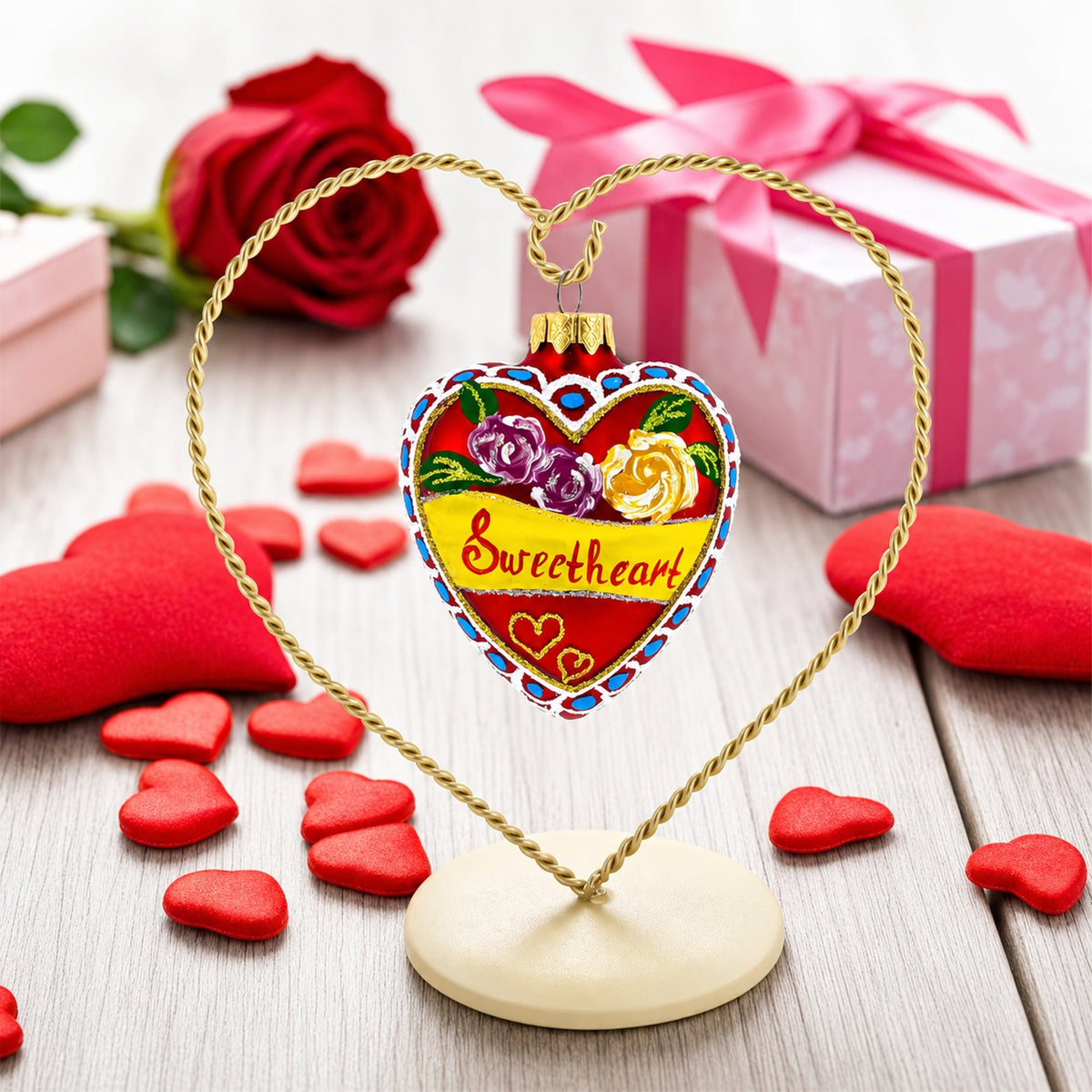 To My Sweetheart Glass Heart Christmas Ornament