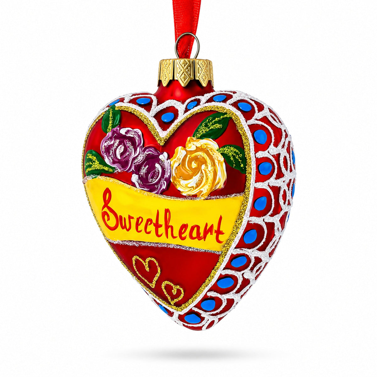 To My Sweetheart Glass Heart Christmas Ornament