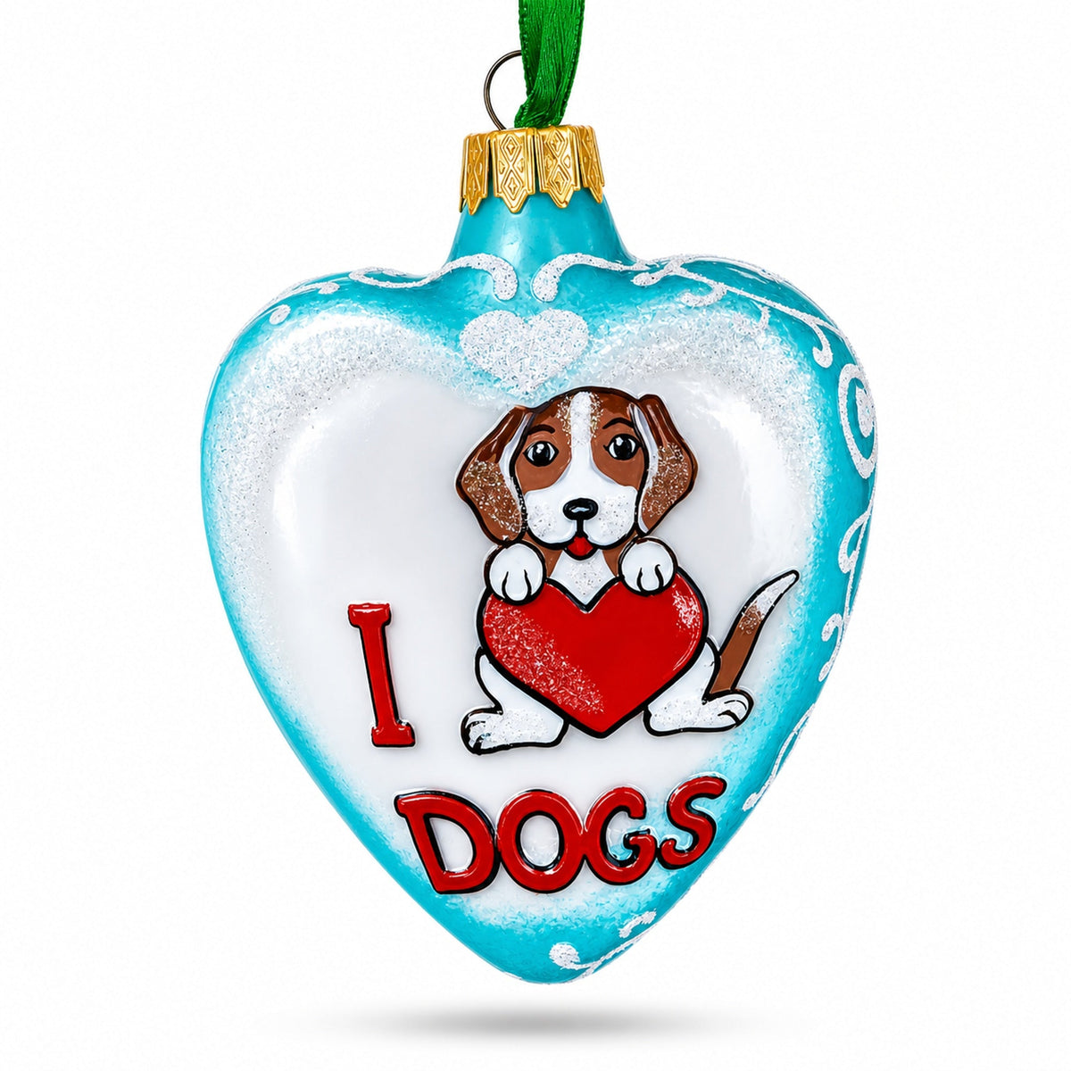 I Love Dogs Heart Glass Christmas Ornament