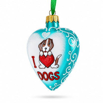 I Love Dogs Heart Glass Christmas Ornament