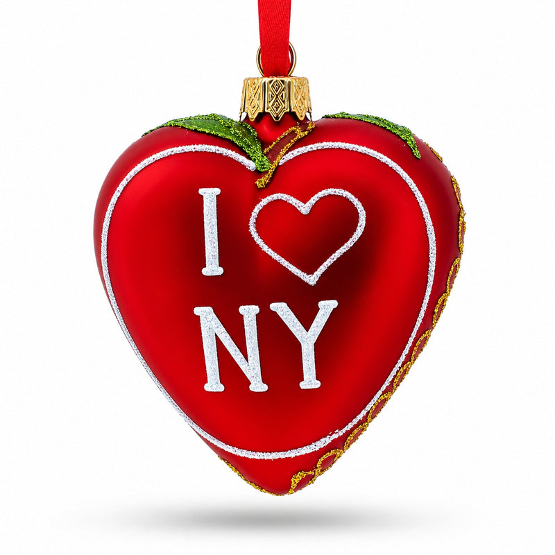 I Love New York Glass Heart Christmas Ornament