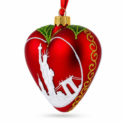 I Love New York Glass Heart Christmas Ornament