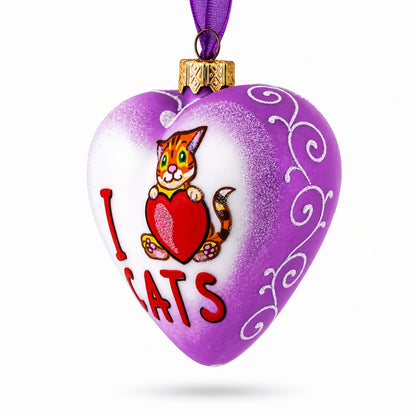 I Love Cats Glass Heart Christmas Ornament