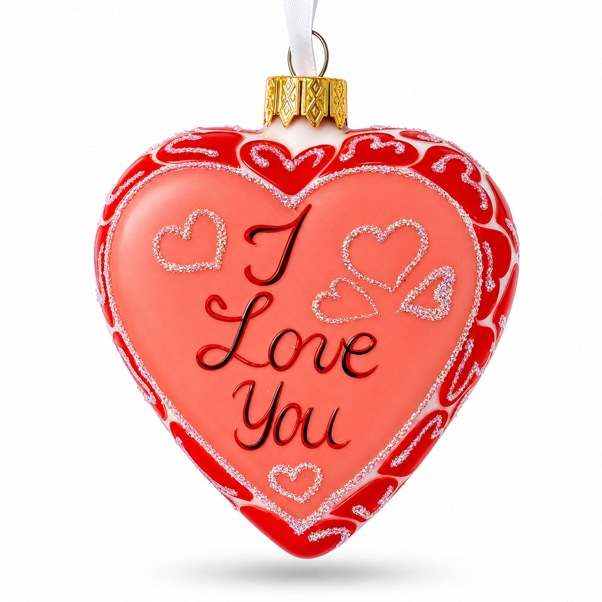I Love You Glass Heart Christmas Ornament