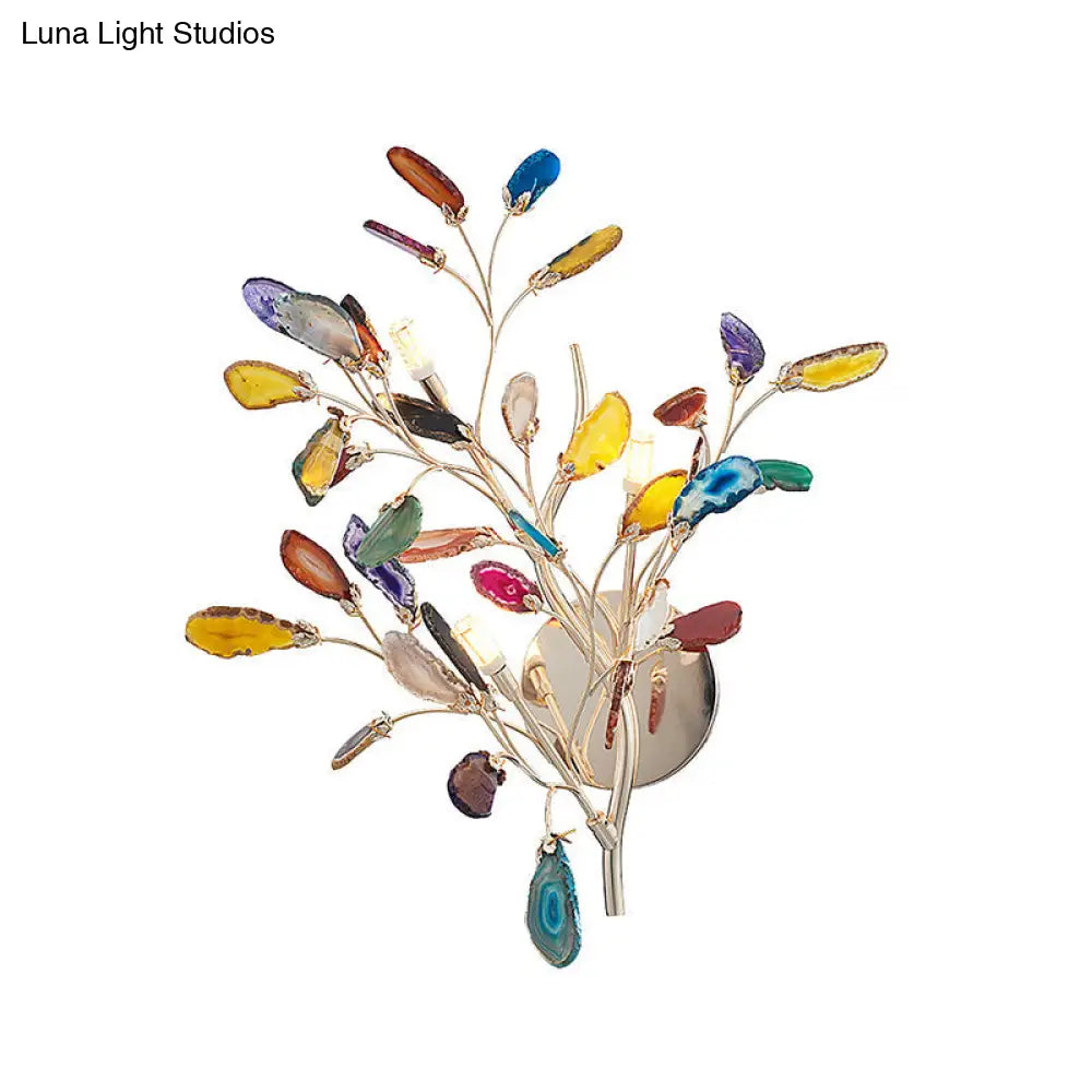 DecorBites™ Champagne Agate Leaf Wall Sconce: Artistic Lighting Fixture for Bedroom