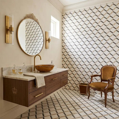 Paris Honed Steps 3d Limestone Mosaics 14 9/16x14 15/16