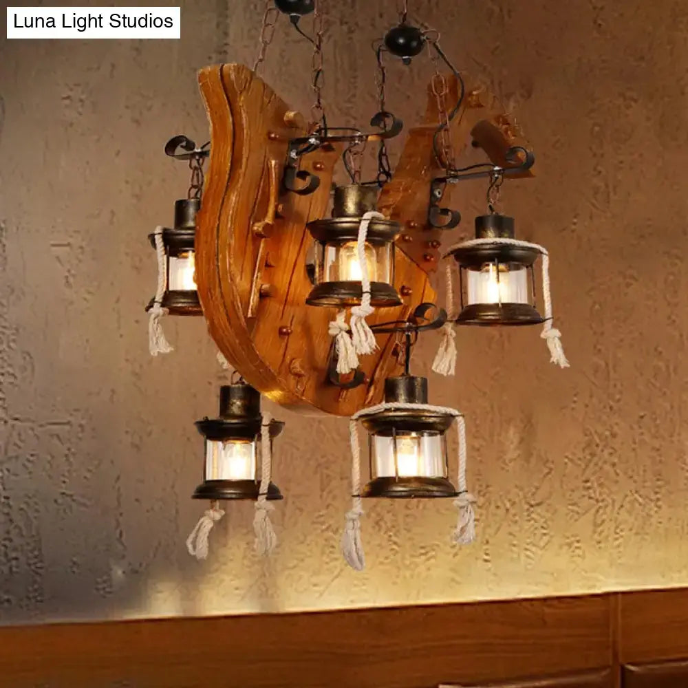 Rustic wooden horse chandelier with e26 e27 sockets dining room light