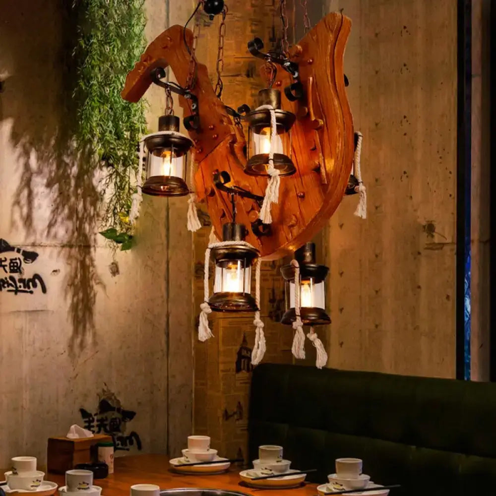 Rustic wooden horse chandelier with e26 e27 sockets dining room light