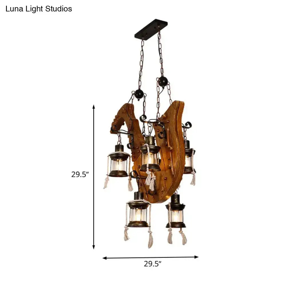 Rustic wooden horse chandelier with e26 e27 sockets dining room light