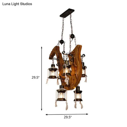 Rustic wooden horse chandelier with e26 e27 sockets dining room light