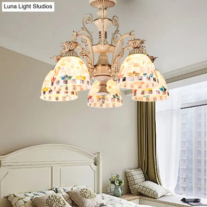 Tiffany style cream stained glass floral chandelier dining room light