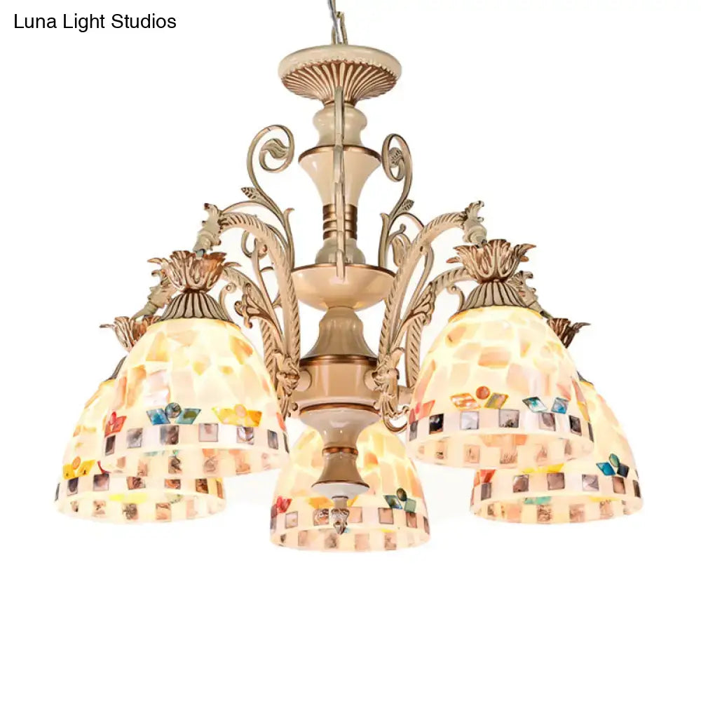 Tiffany style cream stained glass floral chandelier dining room light