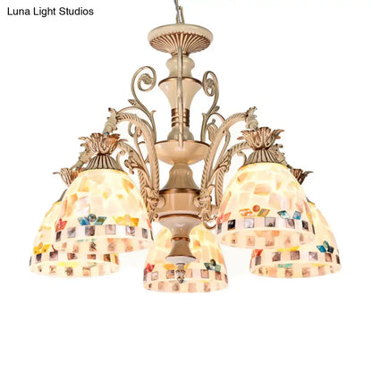 Tiffany style cream stained glass floral chandelier dining room light