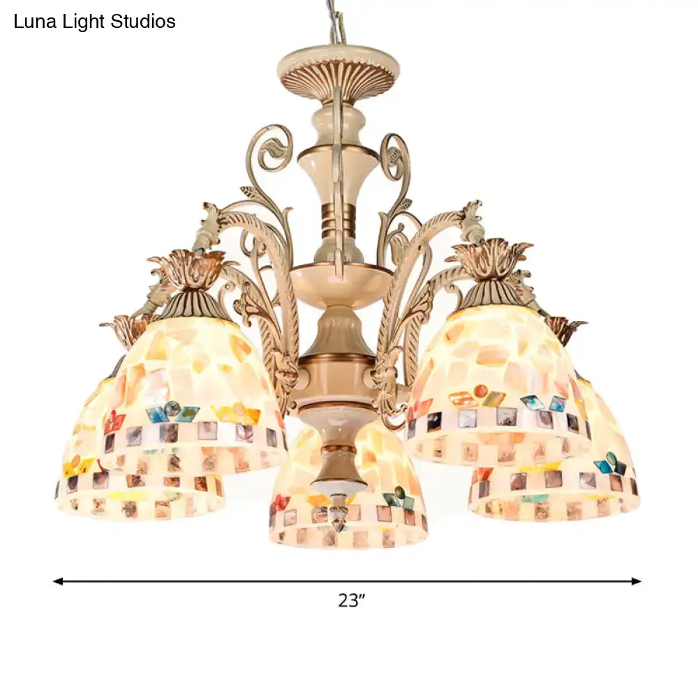 Tiffany style cream stained glass floral chandelier dining room light