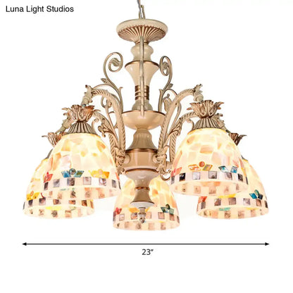 Tiffany style cream stained glass floral chandelier dining room light
