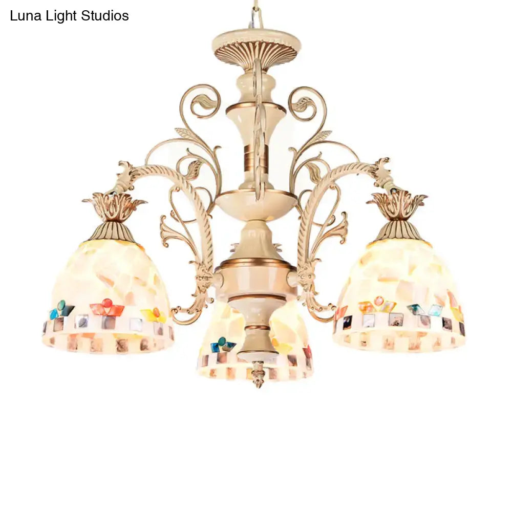 Tiffany style cream stained glass floral chandelier dining room light