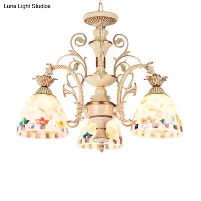 Tiffany style cream stained glass floral chandelier dining room light