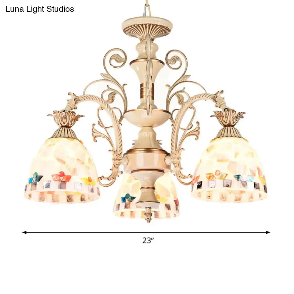 Tiffany style cream stained glass floral chandelier dining room light