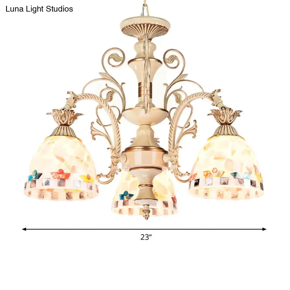 Tiffany style cream stained glass floral chandelier dining room light
