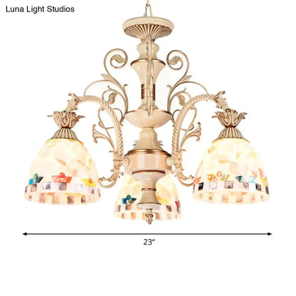 Tiffany style cream stained glass floral chandelier dining room light
