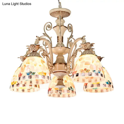 Tiffany style cream stained glass floral chandelier dining room light
