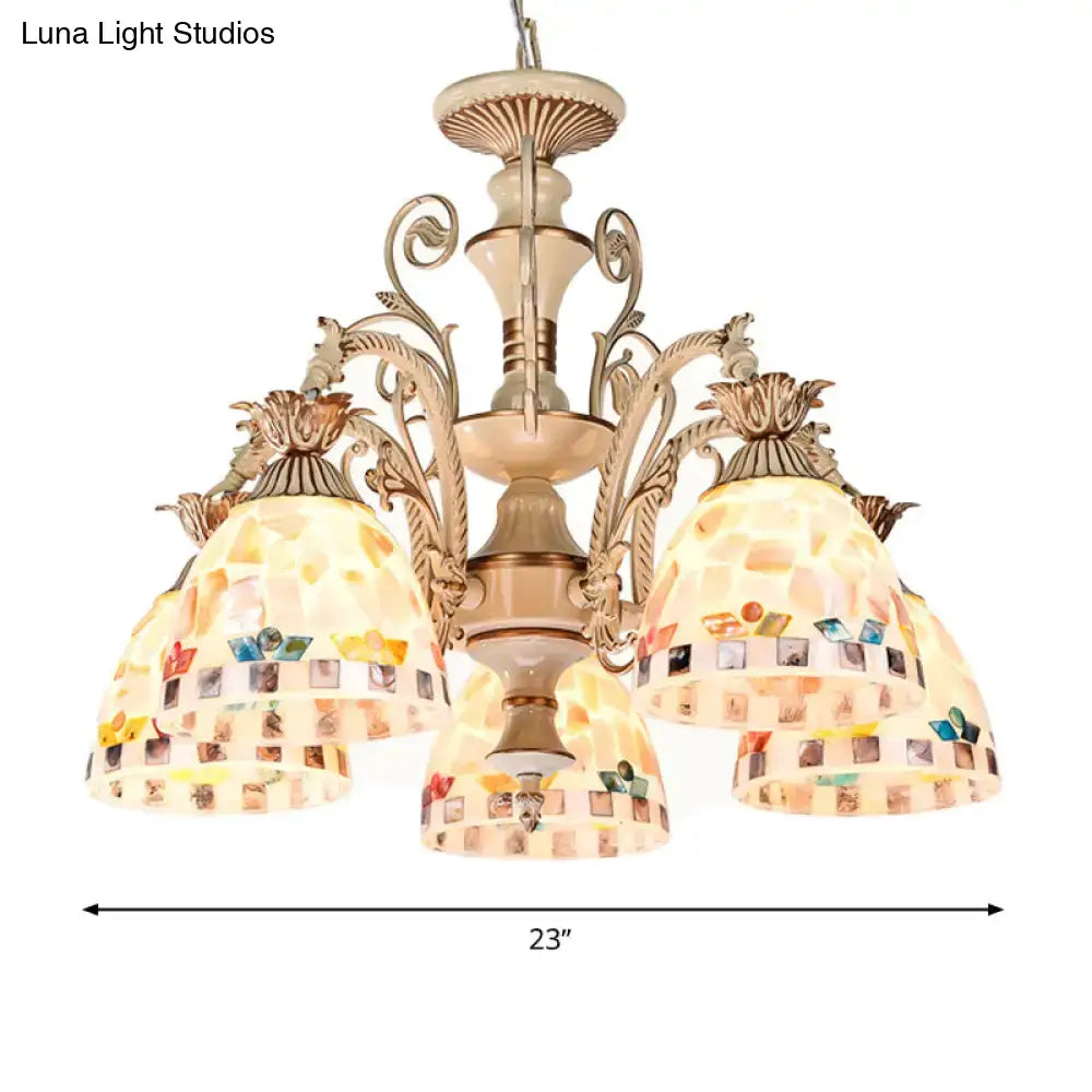 Tiffany style cream stained glass floral chandelier dining room light