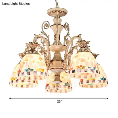 Tiffany style cream stained glass floral chandelier dining room light
