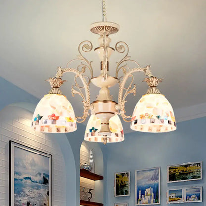 Tiffany style cream stained glass floral chandelier dining room light