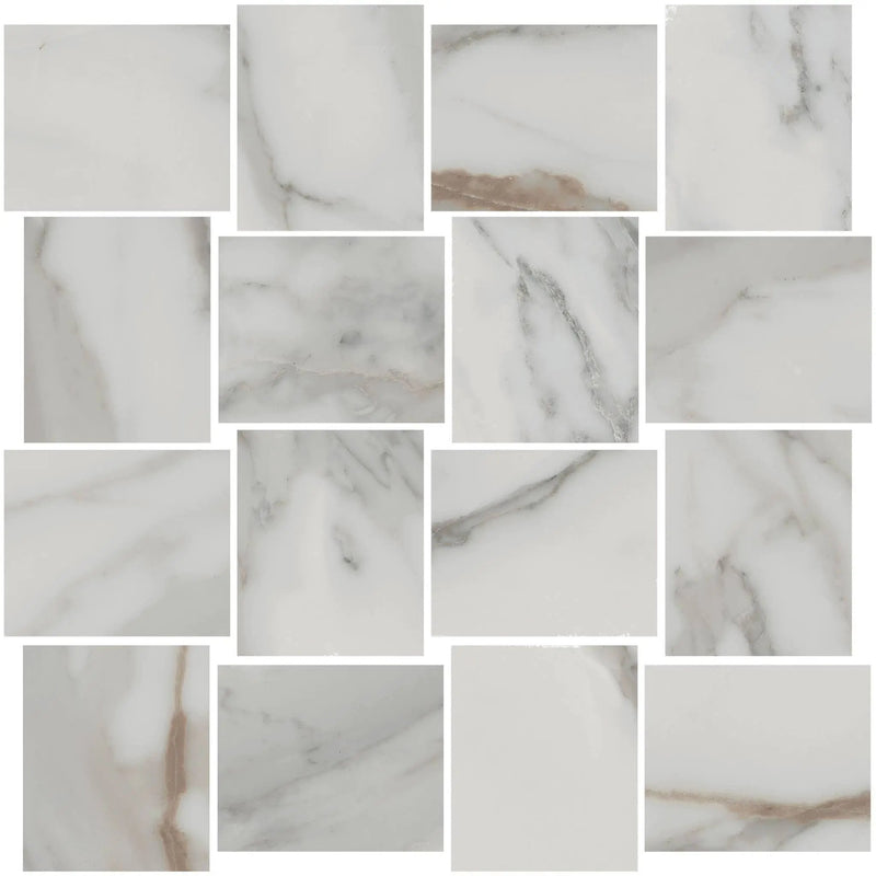 Charme Calacatta Gold Mosaic B Marble Look Porcelain Mosaics 12x12