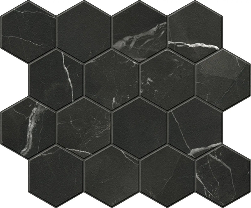Charme Evo Calacatta Black Mosaic D Marble Look Porcelain Mosaics 12x10