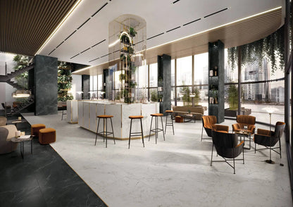 Charme Evo Calacatta Black Marble Look Porcelain Tiles 24x24