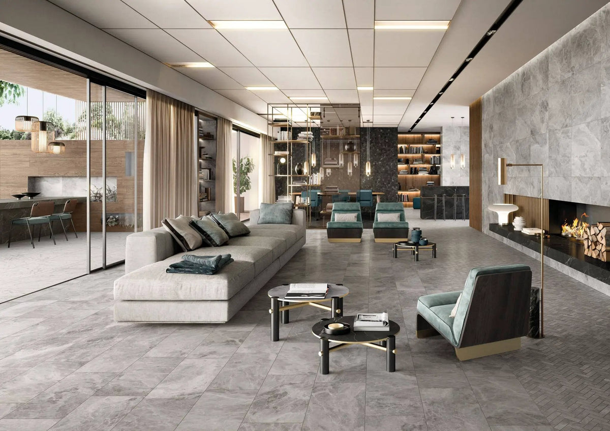 Charme Evo Pearl Grey Marble Look Porcelain Tiles 12x24