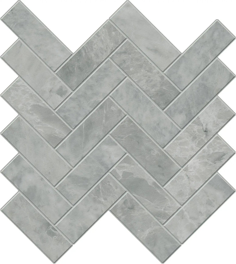 Charme Evo Pearl Grey Herringbone Marble Look Porcelain Mosaics 12x12