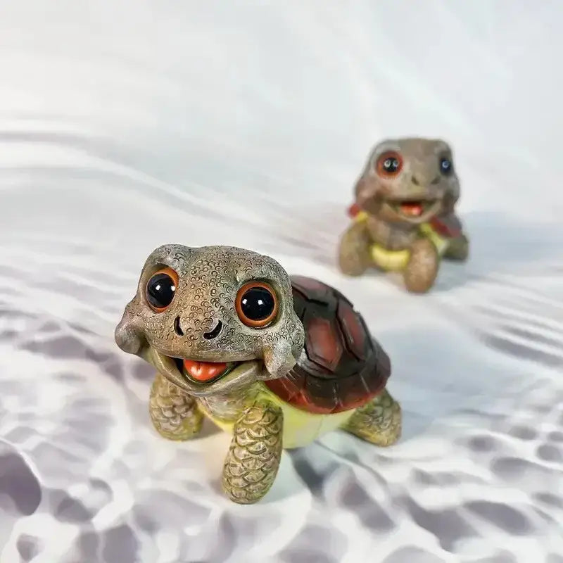 Charming green & pink crawling turtle sculpture garden decor