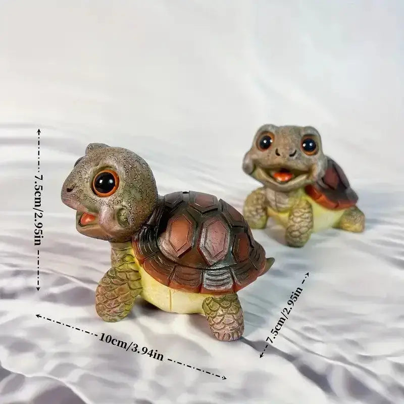 Charming green & pink crawling turtle sculpture garden decor