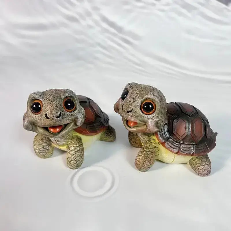 Charming green & pink crawling turtle sculpture garden decor