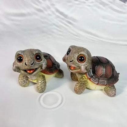 Charming green & pink crawling turtle sculpture garden decor