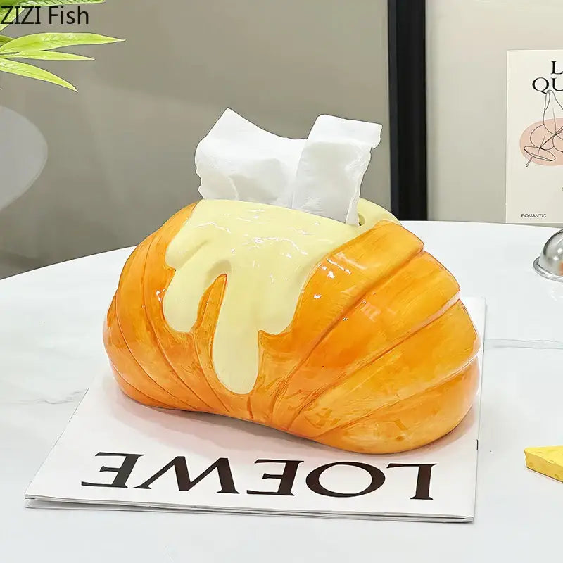 Charming orange & yellow croissant ceramic tissue box bedroom decor